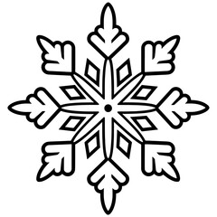 Christmas snowflake Svg file, black and white, outline art, coloring book.