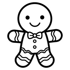 Line art of a cute Christmas ginger man cookie , Svg file, black and white, outline art, coloring book.