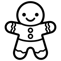 Line art of a cute Christmas ginger man cookie , Svg file, black and white, outline art, coloring book.