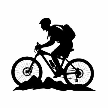 recommend clip art: Mountain biker black icon on white background. Mountain biker silhouette