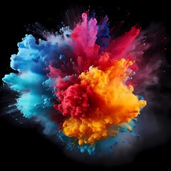 exploding cloud of powder paint holi festival dark background png. Ai generative.