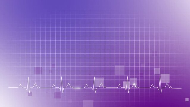 Medical abstract purple background with grid and animated heartbeat diagram. Looped motion graphics.