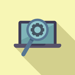Search laptop service icon flat vector. Recovery tool. Backup upgrade