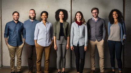 Diverse creative team looking happy. Diverse working culture group of persons is in their startup office wearing informal clothes people are smiling most persons are standing.