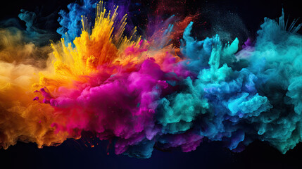 Explosion of colored powder isolated on black background. Abstract colored background,Colorful rainbow holi paint splash, paint holi