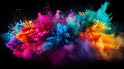 Obraz premium Explosion of colored powder isolated on black background. Abstract colored background,Colorful rainbow holi paint splash, paint holi