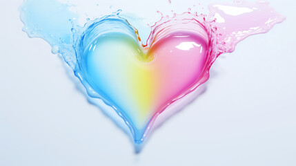 Rainbow abstract heart made of creamy splashes. Light background. Pride love concept. Generative AI
