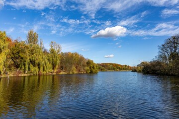 Autumn landscape near the lake on a sunny day