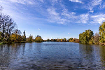 Autumn landscape near the lake on a sunny day