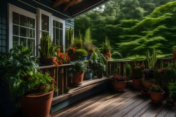 Fototapeta na wymiar Arrange plants along the porch railing.