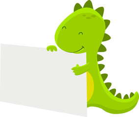Cute Little Dino With Blank Paper