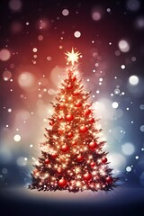 Fototapeta na wymiar Chrismas decorations with snowflakes. Cute chrismas tree on a blurred background