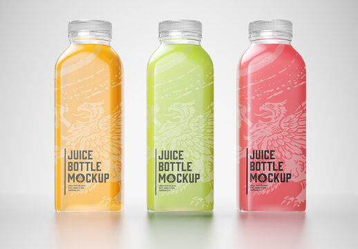 Set of 3 Juice Plastic Bottle Mockup