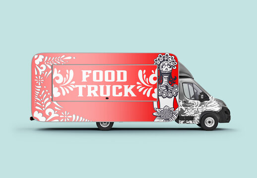 Food Truck Caravan Mockup