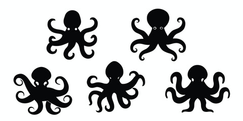 Octopus silhouettes set. Vector illustration