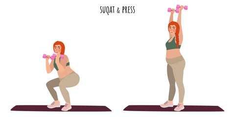 Pregnant woman doing squat and press exercise