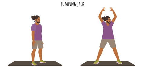 Young man doing jumping jack exercise