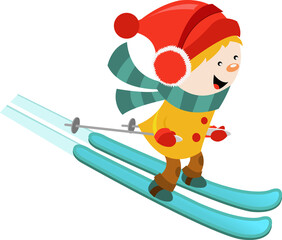 Cute Little Boy Skiing With Joy