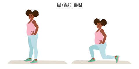 Young pregnant woman doing backward lunge exercise