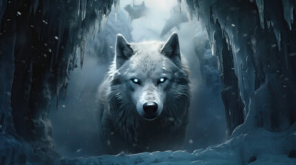 Husky emerging from an ancient, icy cave, its eyes telling stories of forgotten realms Ai Generative