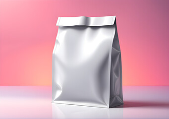 Mockup of an empty paper white bag with zip closure isolated on a flat pastel background with copy space. Generative AI