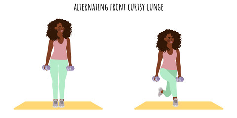 Young woman doing alternating front cursty lunge