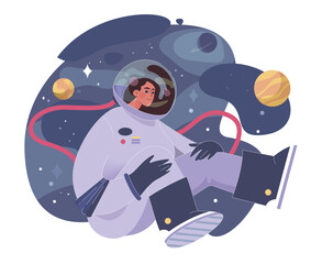 Loneliness. Unhappy person, astronaut left alone in space. Character suffering from solitude. Modern communication problem and self-isolation. Flat vector illustration