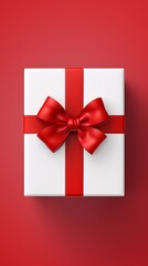 Elegant White Gift Box with Red Ribbon on Dark Background