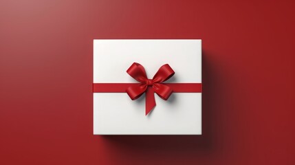 Elegant White Gift Box with Red Ribbon on Dark Background