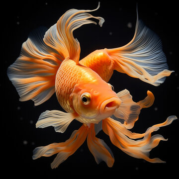 An orange Ryukin Goldfish isolated on black background