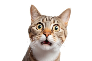 Young crazy surprised cat make big eyes isolated on transparent background