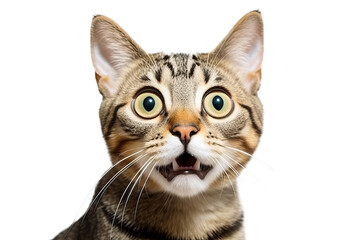 funny crazy surprised cat make big eyes isolated on transparent background