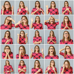 Set of beautiful girl with different facial expressions