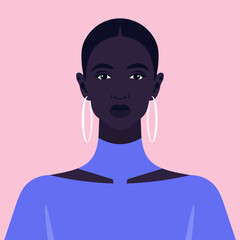 A face of a sadness African woman. Melancholy and depression. Portrait of a teenager. Vector flat Illustration