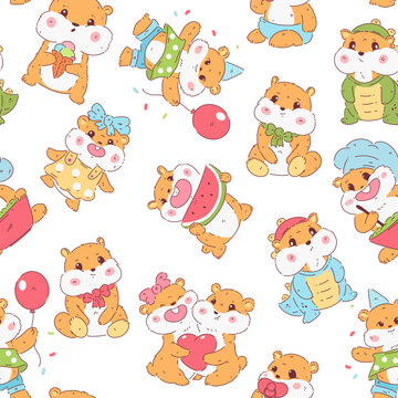 Hamsters vector cartoon seamless pattern background for wallpaper, wrapping, packing, and backdrop.