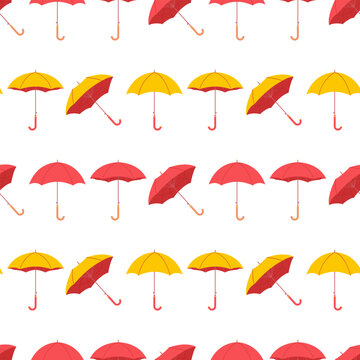 Yellow and red umbrella vector cartoon seamless pattern background for wallpaper, wrapping, packing, and backdrop.