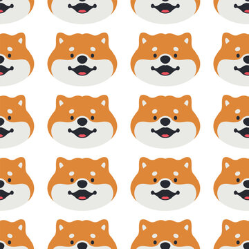 Shiba inu dog face vector cartoon seamless pattern background for wallpaper, wrapping, packing, and backdrop.