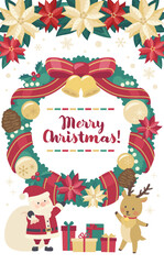 クリスマスリースのイラスト_縦3