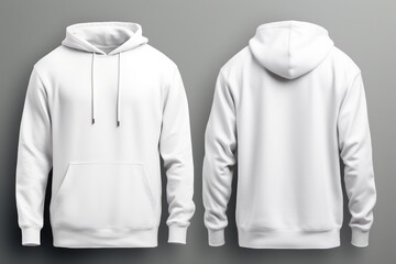 Blank White Hoodie Mockup, Front And Back View