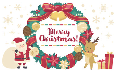 クリスマスリースのイラスト_横1