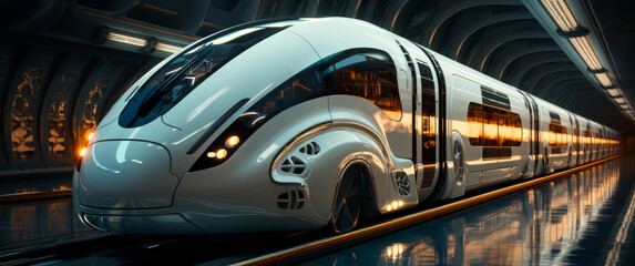 Obraz premium A White Train Traveling Through a Busy Train Station