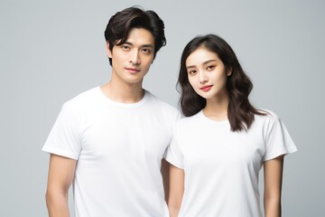 Obraz premium Couple Models In White Tshirt On White Background