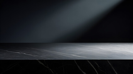 empty black marble tabletop with dark black stone background for product displayed in rustic mood and tone. luxury background for product stand with empty copy space for promotion.