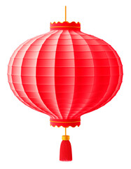 Obraz premium Chinese, red, pendant lamp with tassel. Isolated on a transparent background.