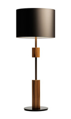 Contemporary floor lamp with black shade and wooden base. Isolated on a transparent background.