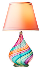 Modern multi-colored table lamp with glass base. Isolated on a transparent background.