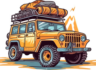 Off road adventure vehicle. Grungy style vector illustration
