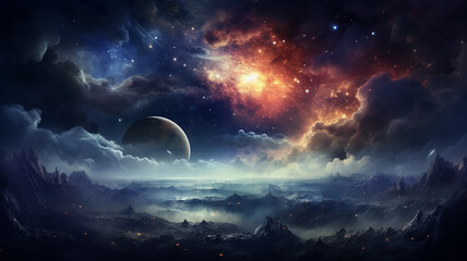 Obraz na płótnie Canvas View of space from rocky planet