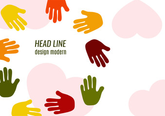 Abstract background with different palms. The concept of friendship, mutual assistance, together. Vector