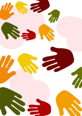 Abstract background with different palms. The concept of friendship, mutual assistance, together. Vector